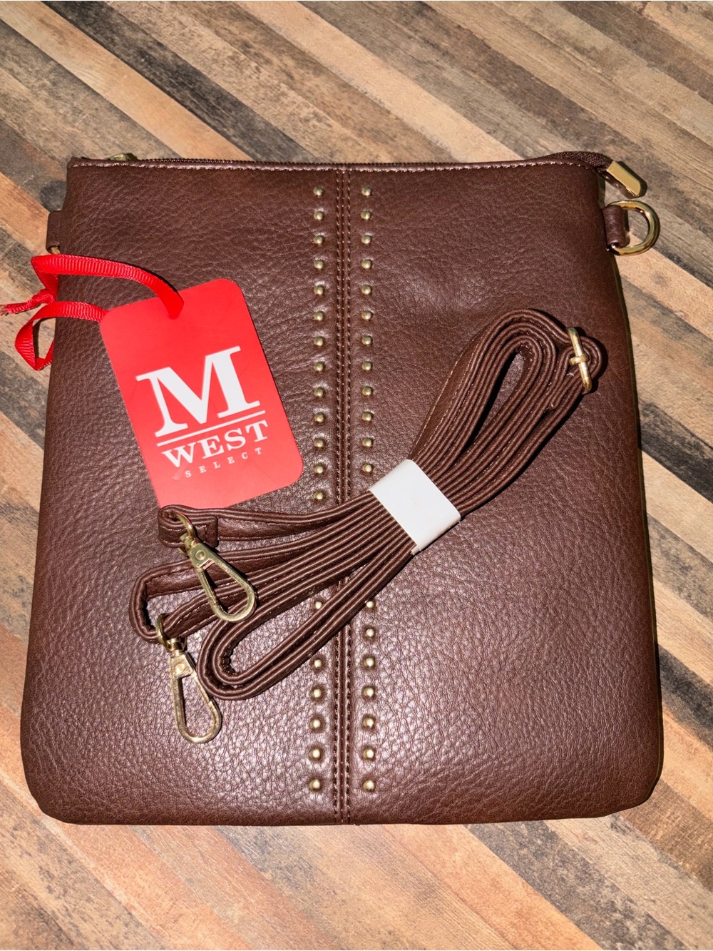 Montana West Brown Crossbody Bag with Gold Stud Accents